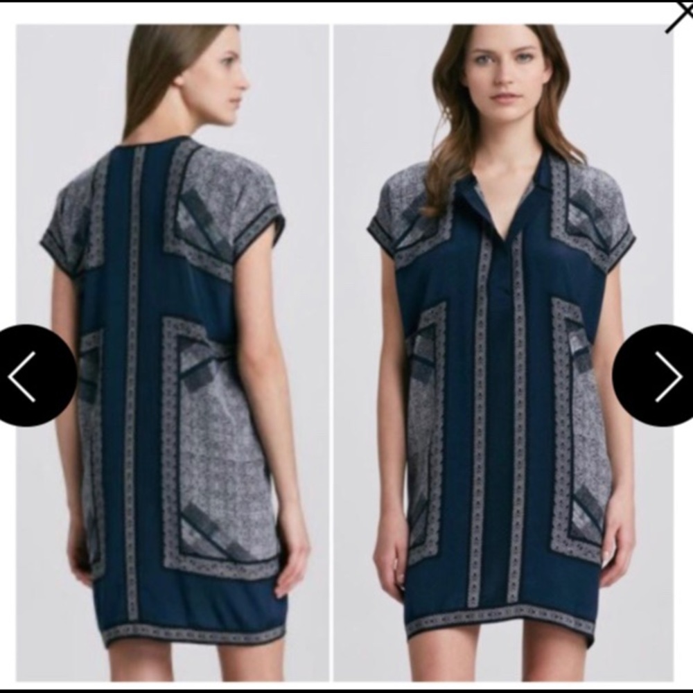Vince Navy Scarf Print Silk Tunic XS